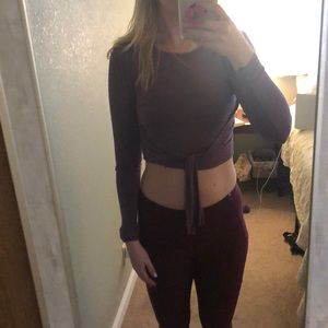 Tie front long sleeve crop top